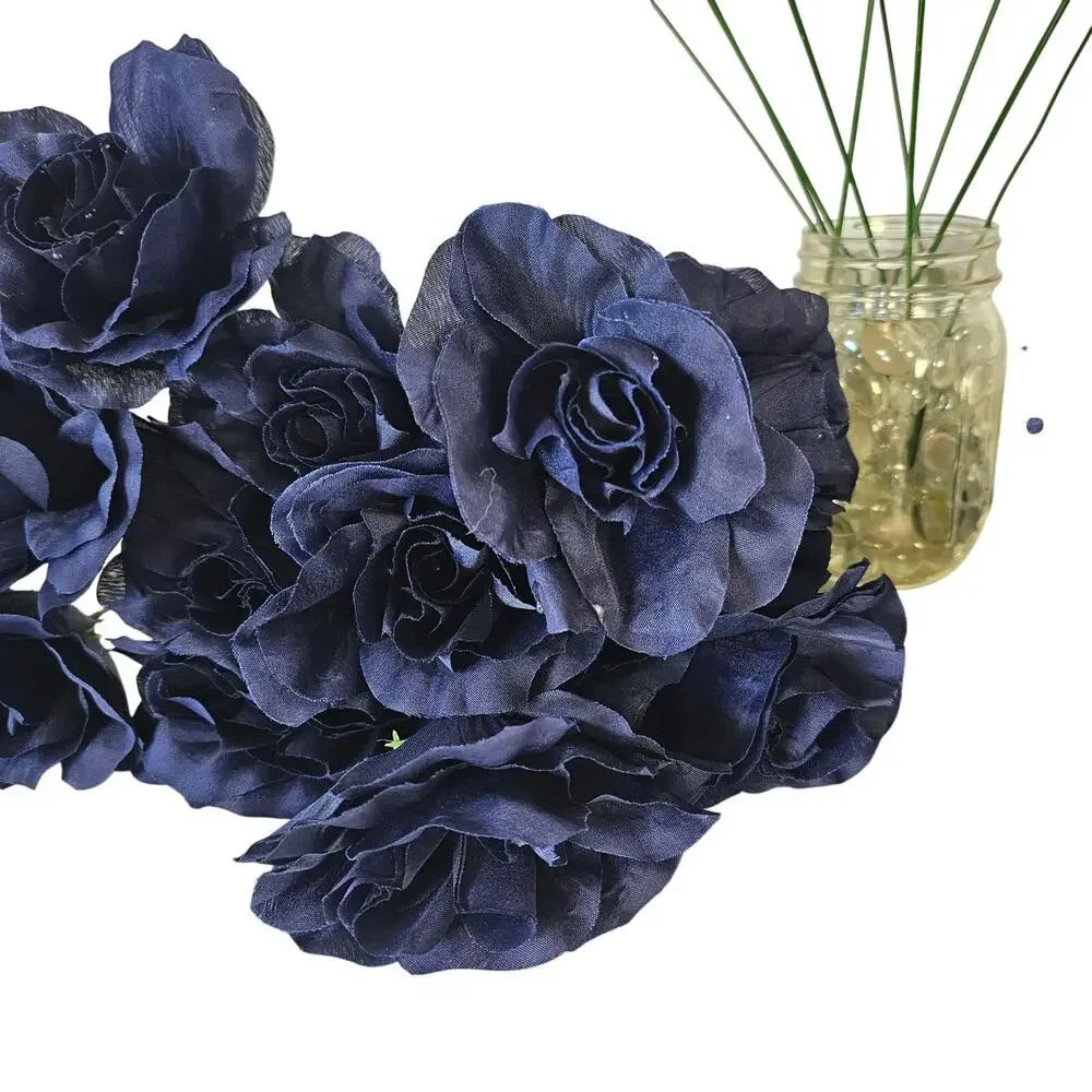Navy Blue Artificial Roses 3in Fluffy Silk Flowers Stems Wedding Craft Lot of 20